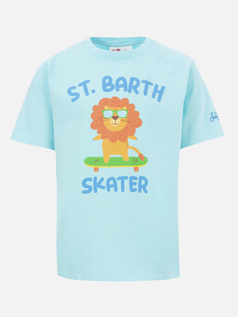 T-shirt da bambino in cotone con stampa del leone del miglior pattinatore di St. Barth