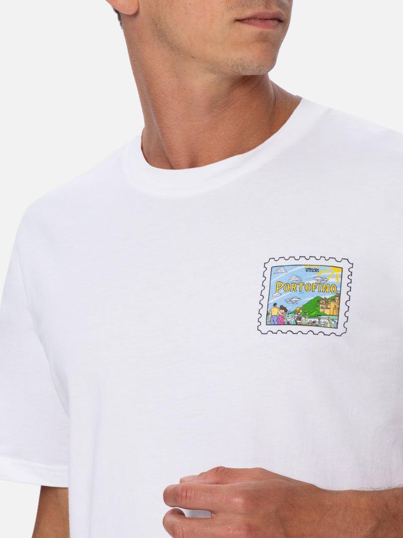 Man cotton t-shirt with Portofino postcard front and back print | ALESSANDRO ENRIQUEZ SPECIAL EDITION