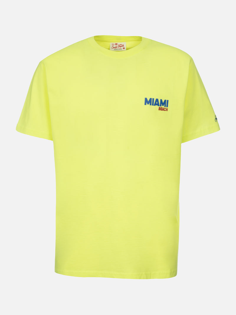 Herren-T-Shirt aus Baumwolle mit platziertem Miami Beach-Postkartendruck