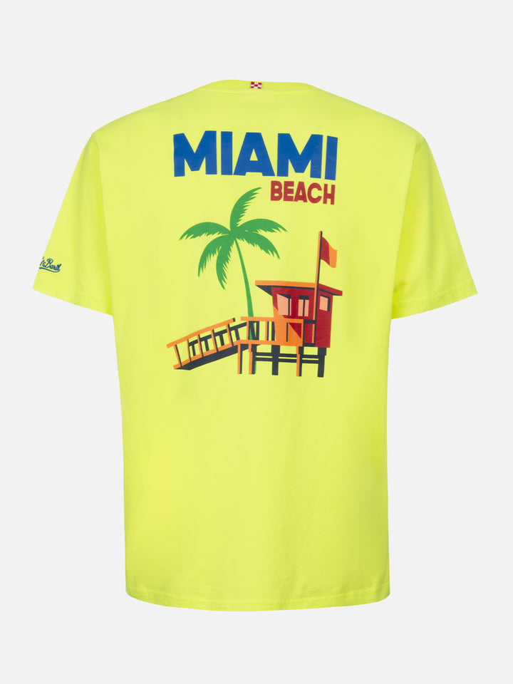 T-shirt  stampa Miami Beach giallo fluo