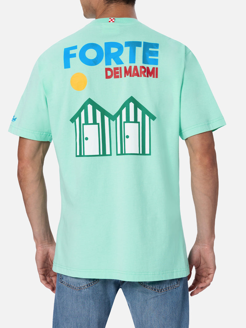 Man cotton t-shirt with Forte dei Marmi postcard placed print