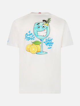 Herren-Baumwoll-T-Shirt mit platziertem Aufdruck „Cryptopuppets Gin Tonic“ auf Vorder- und Rückseite | CRYPTOPUPPET-SONDERAUSGABE