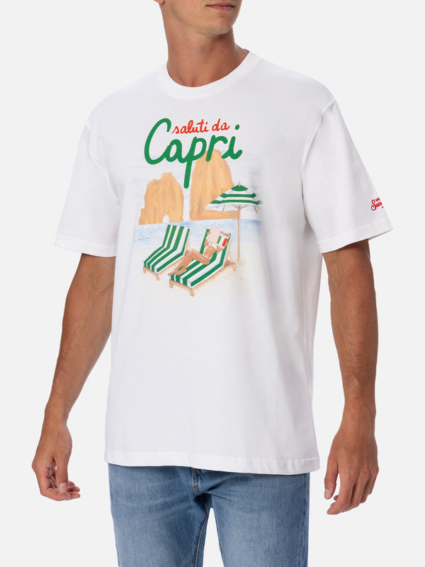 Man cotton t-shirt with Saluti da Capri placed print