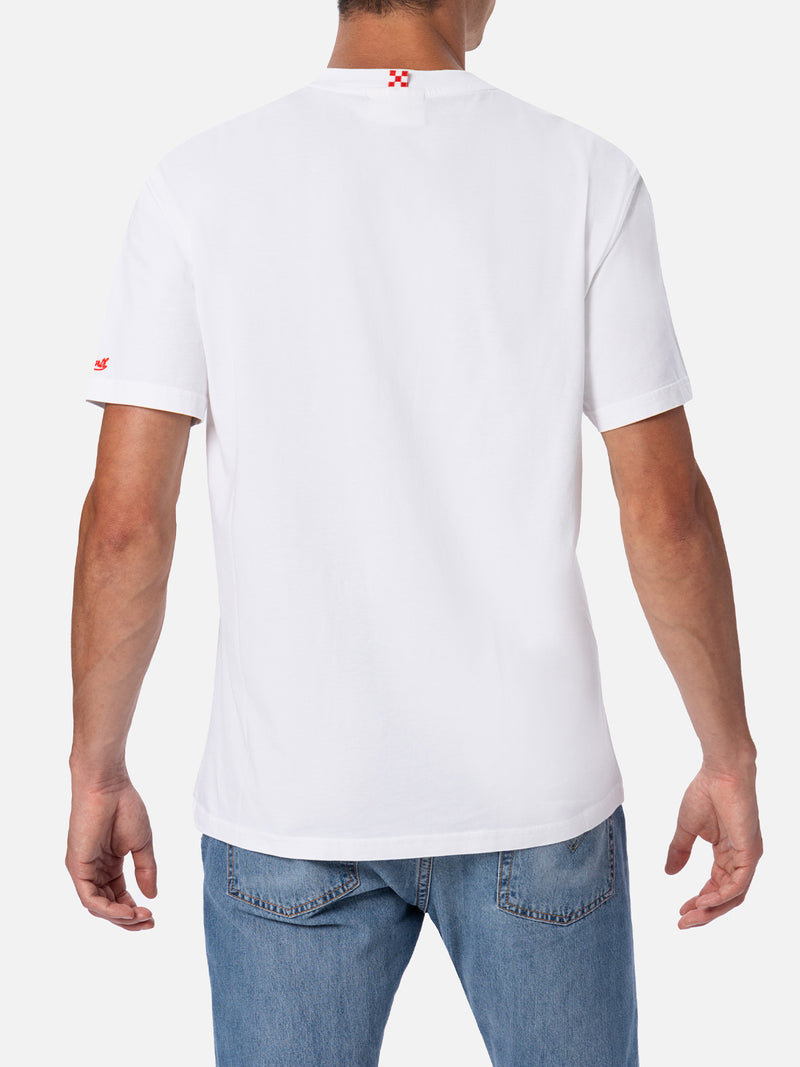 Herren-T-Shirt aus Baumwolle mit platziertem Saluti da Capri-Aufdruck