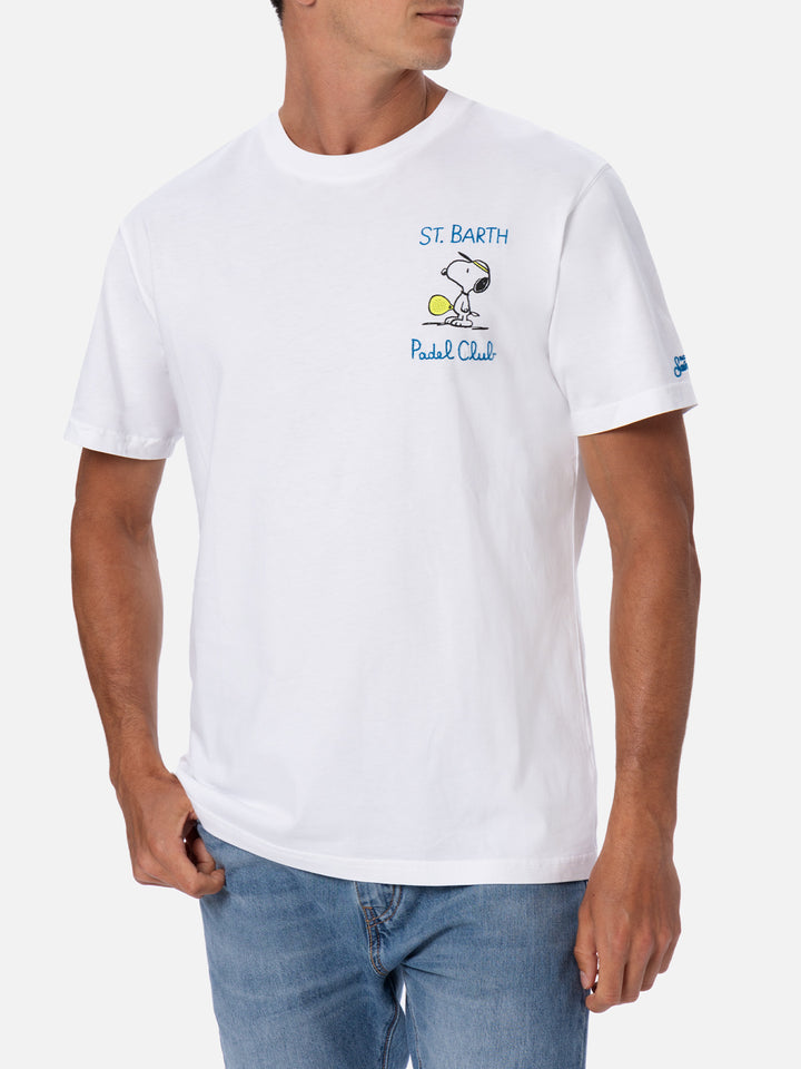 Man cotton t-shirt with Snoopy padel print and embroidery| SNOOPY PEANUTS™ SPECIAL EDITION