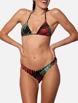 Bikini jumbo stampa foglie tropicali con slip da bagno sgambato