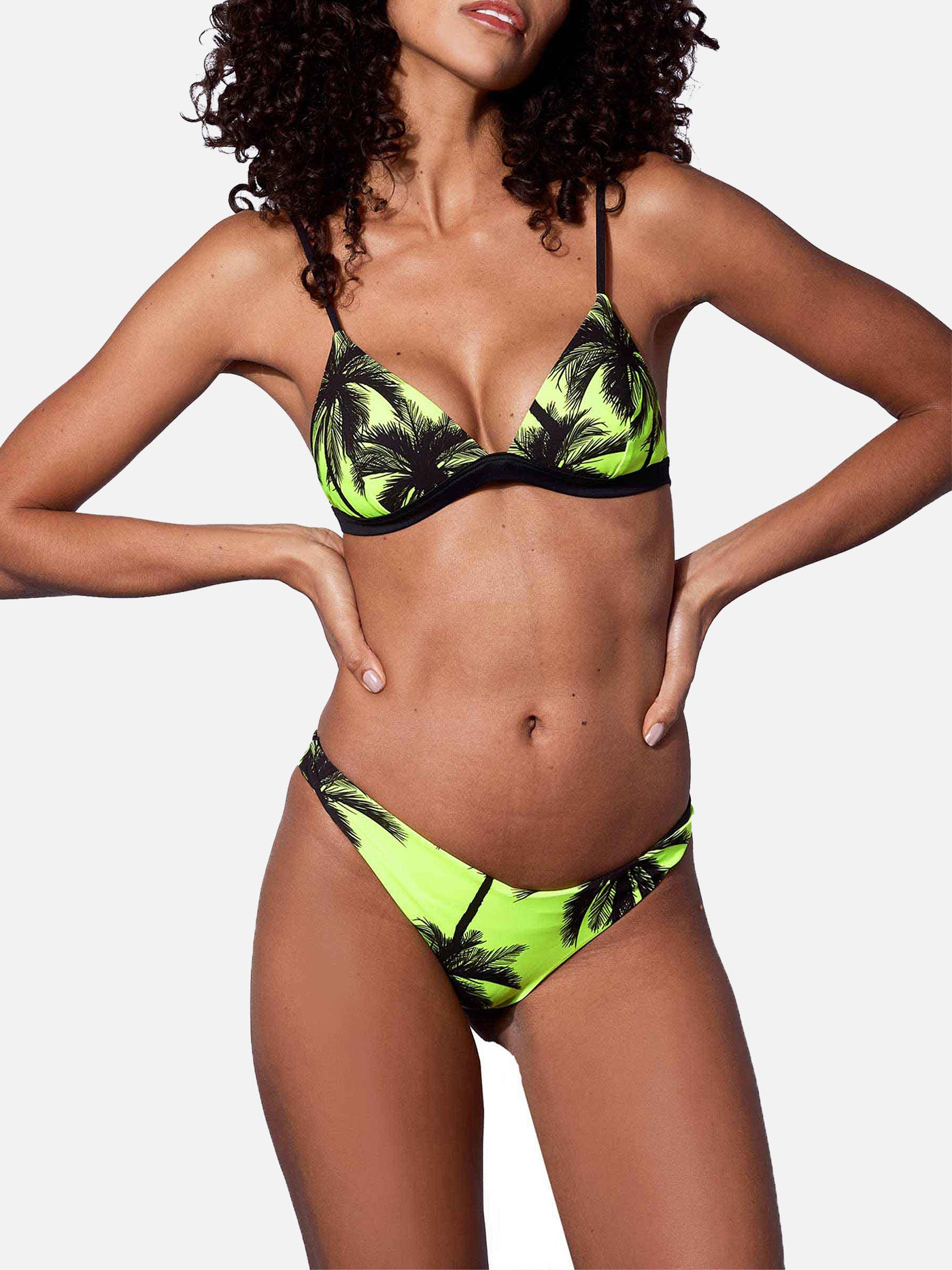 Palm print yellow fluo triangle bikini - MC2 Saint Barth