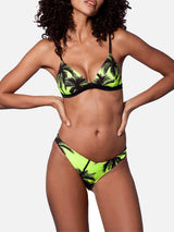 Palm print yellow fluo triangle bikini