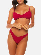 Bikini a bralette bordeaux a costine con slip sgambato