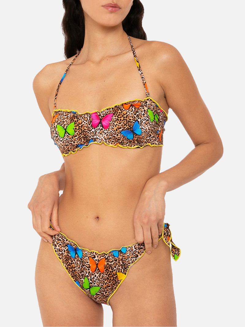 Bandeau-Bikini für Damen mit Schmetterlingsprint