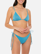 Bikini a triangolo in lurex azzurro