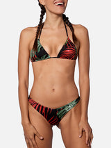 Bikini jumbo stampa foglie tropicali con slip da bagno sgambato