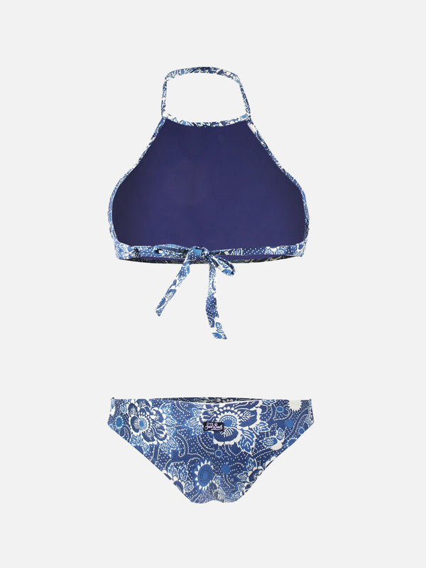 Bikini Collo Alto Denim Foglie