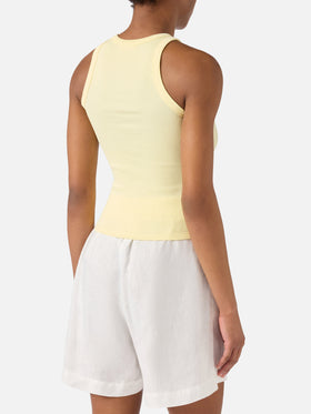 Yellow ribbed Ada tank top with embroidery