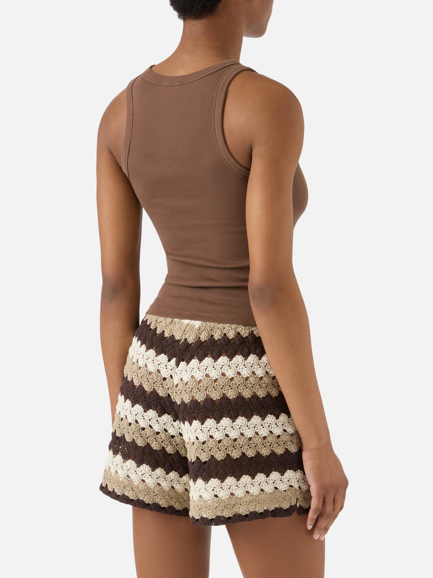 Brown ribbed Ada tank top with embroidery