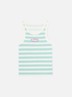 Gestreiftes Ada Tanktop in Salbeigrün mit Beach Club-Stickerei 
