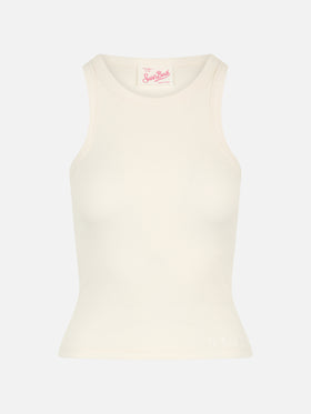 Ada off-white ribbed cotton tank top - MC2 Saint Barth