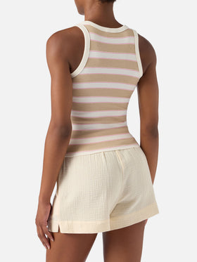 Top de tirantes Ada de rayas beige con bordado beach club 