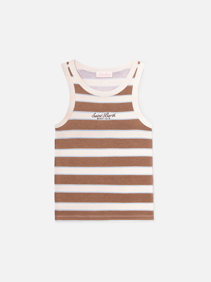 Débardeur Ada marron à rayures avec broderie beach club 