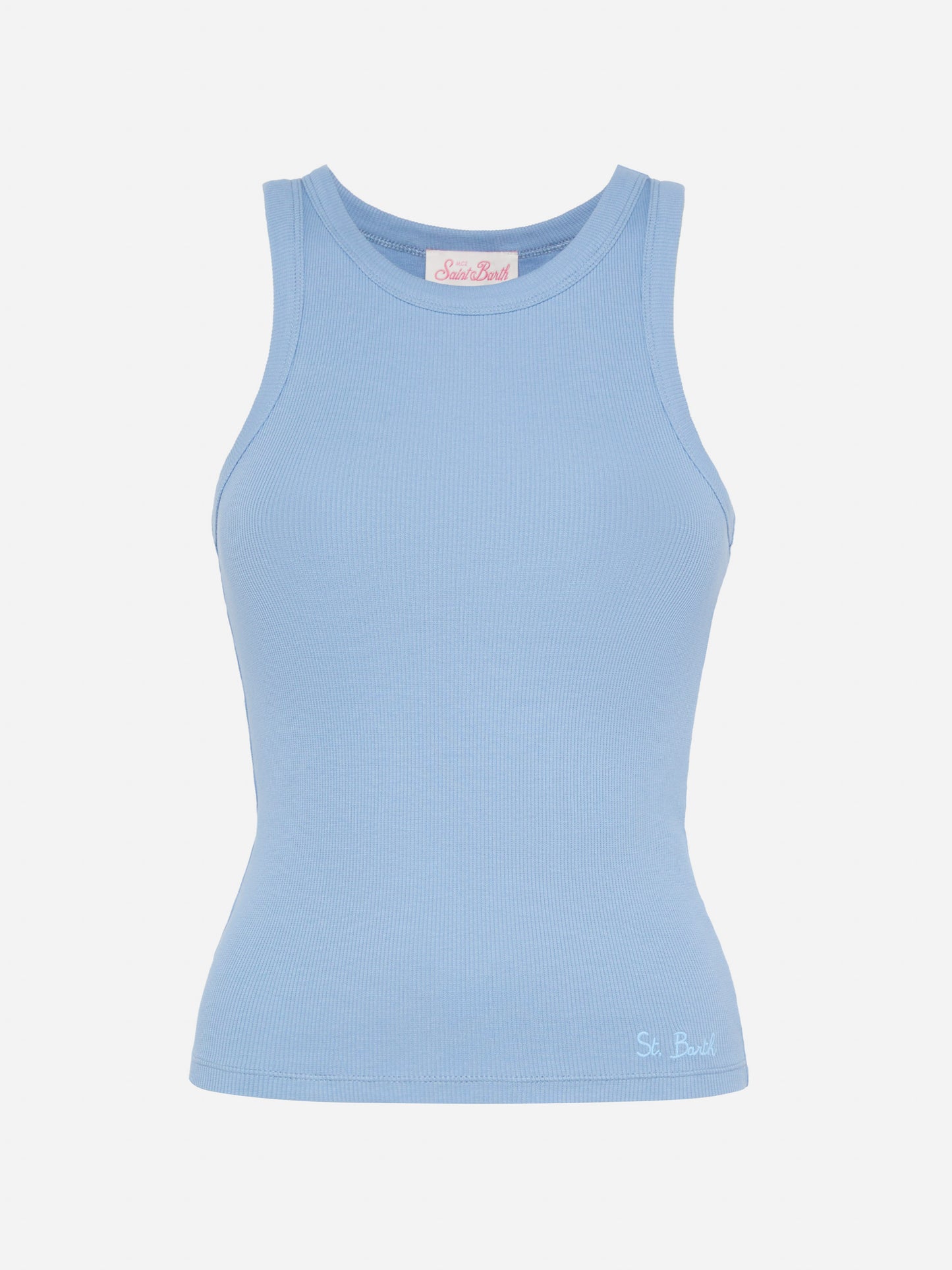 Ada – Tanktop aus gerippter Baumwolle in Staubblau