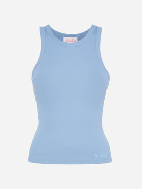 Ada – Tanktop aus gerippter Baumwolle in Staubblau