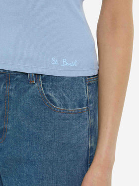 Ada – Tanktop aus gerippter Baumwolle in Staubblau
