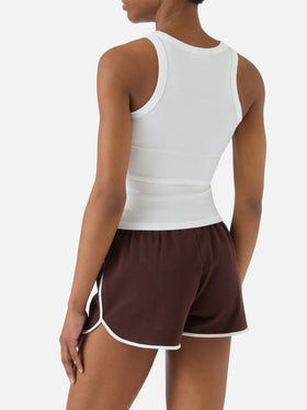 Ribbed white Ada tank top with raised logo patch