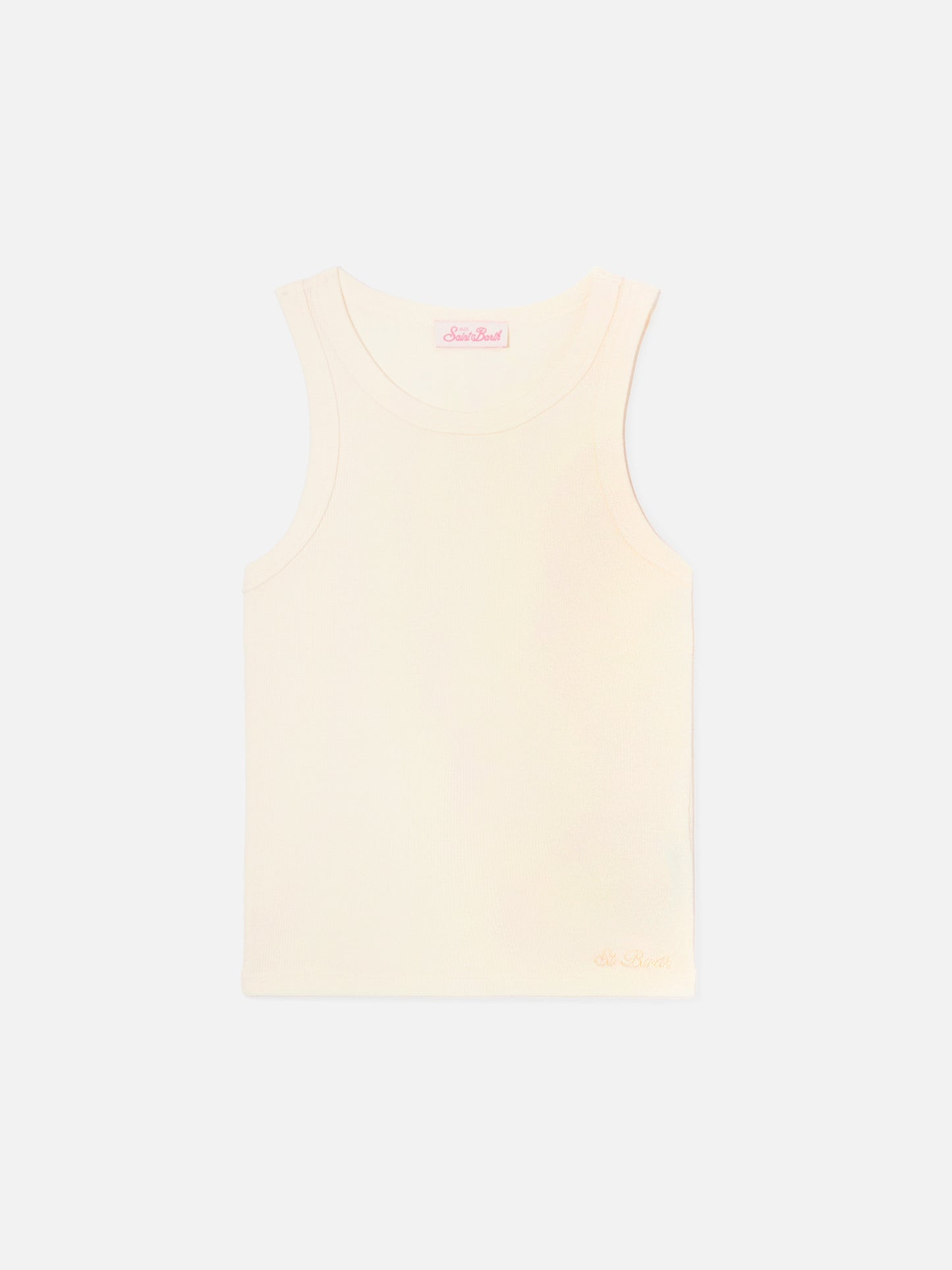 White ribbed Ada tank top with embroidery