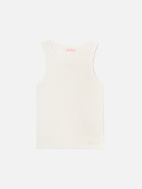 Top de tirantes Ada acanalado blanco con bordado 