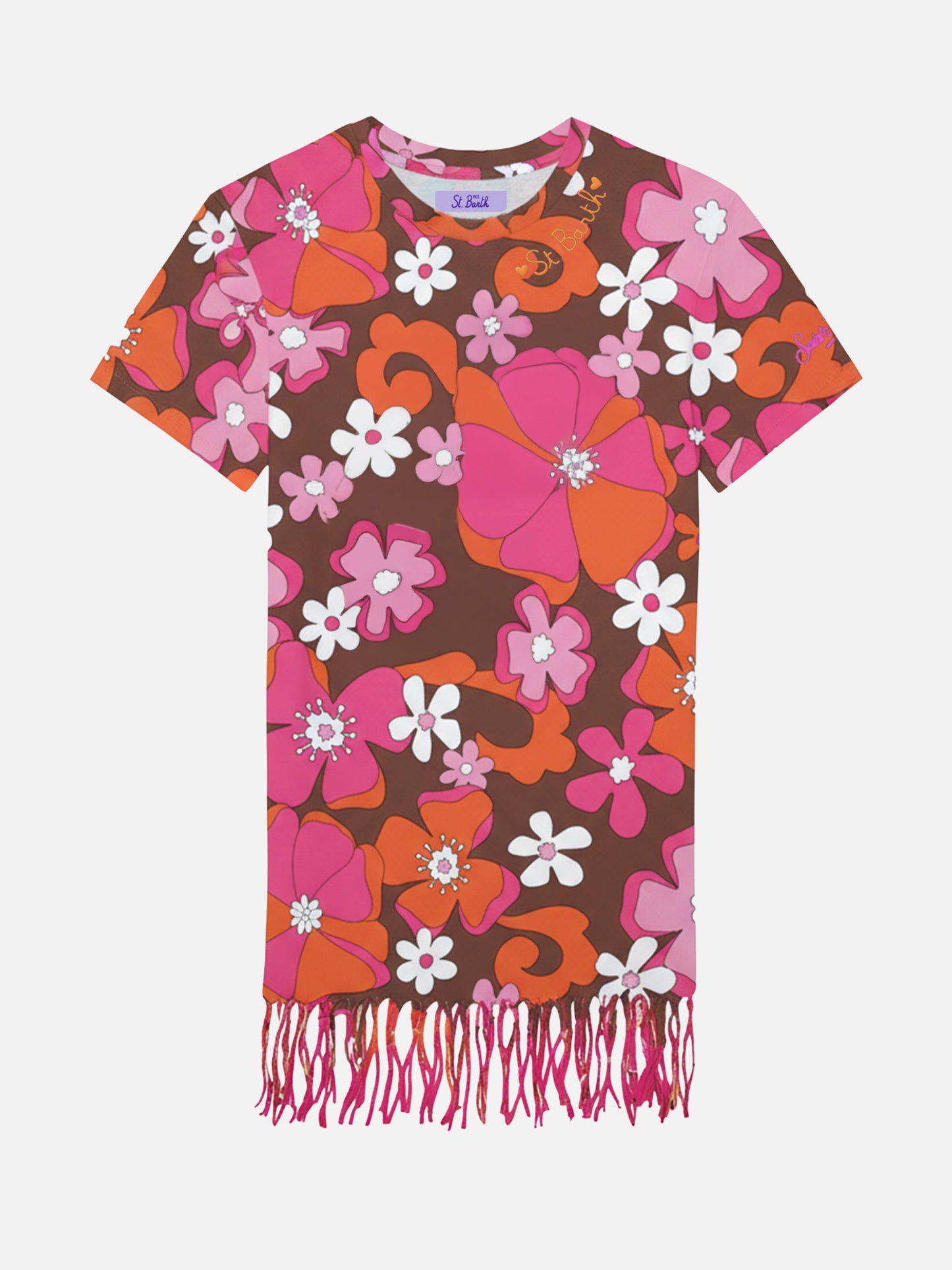 Abbey-Kleid mit Fransen und Retro-Blumenmuster