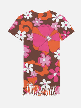 Abbey-Kleid mit Fransen und Retro-Blumenmuster
