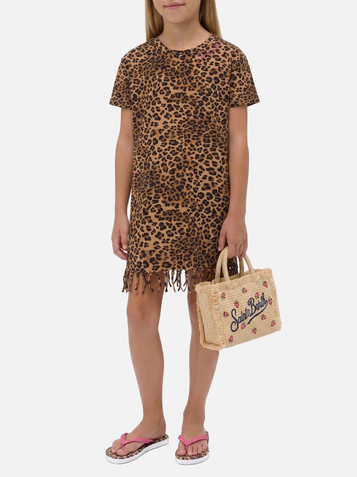 Abbey-Kleid mit Fransen und Animalier-Print