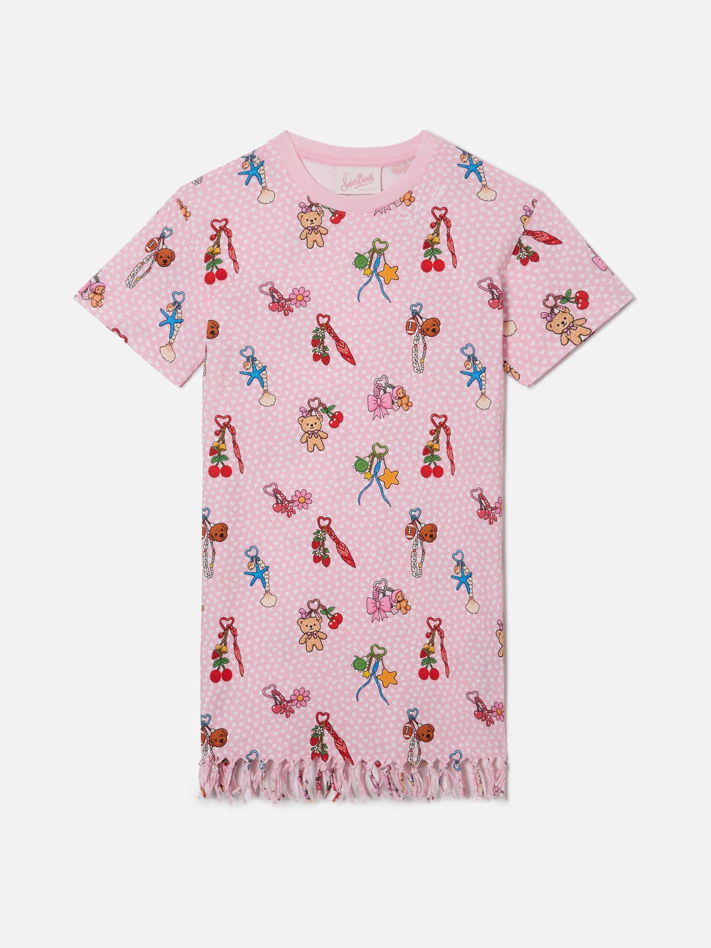 Abito Abbey in cotone organico con stampa cuori e charms all-over