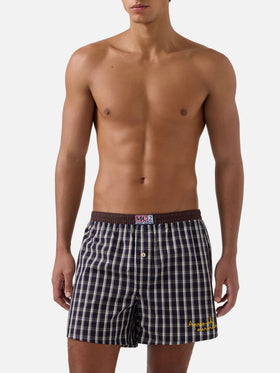 Navy blue Adam cotton boxer with tartan print