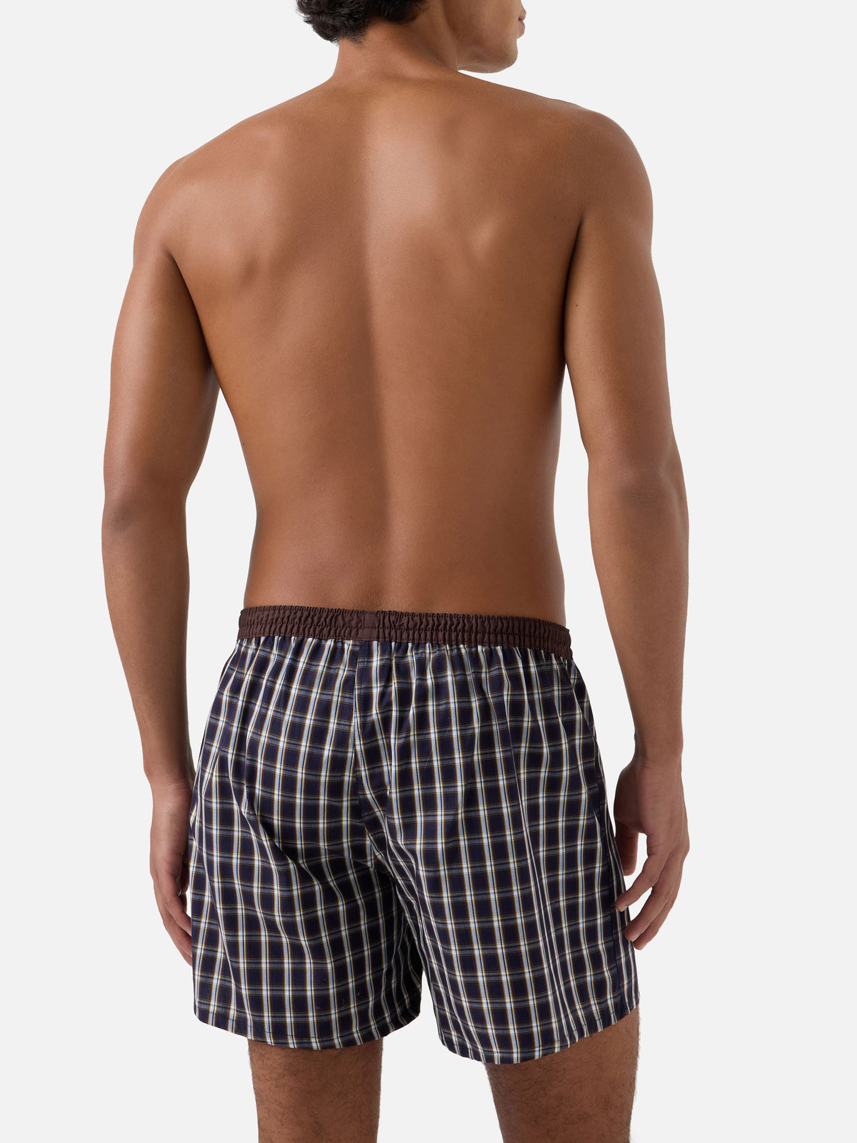 Navy blue Adam cotton boxer with tartan print