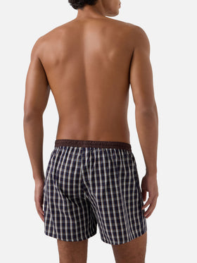 Navy blue Adam cotton boxer with tartan print