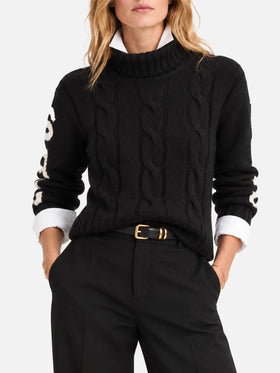 Maglione Adler a collo alto intrecciato nero con jacquard Saint Barth