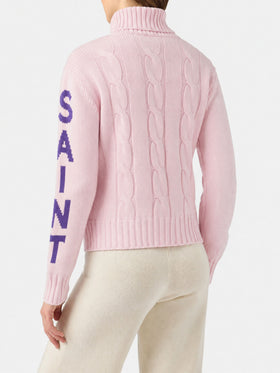 Adler Rollkragenpullover in Flechtoptik mit Logo-Jacquard 