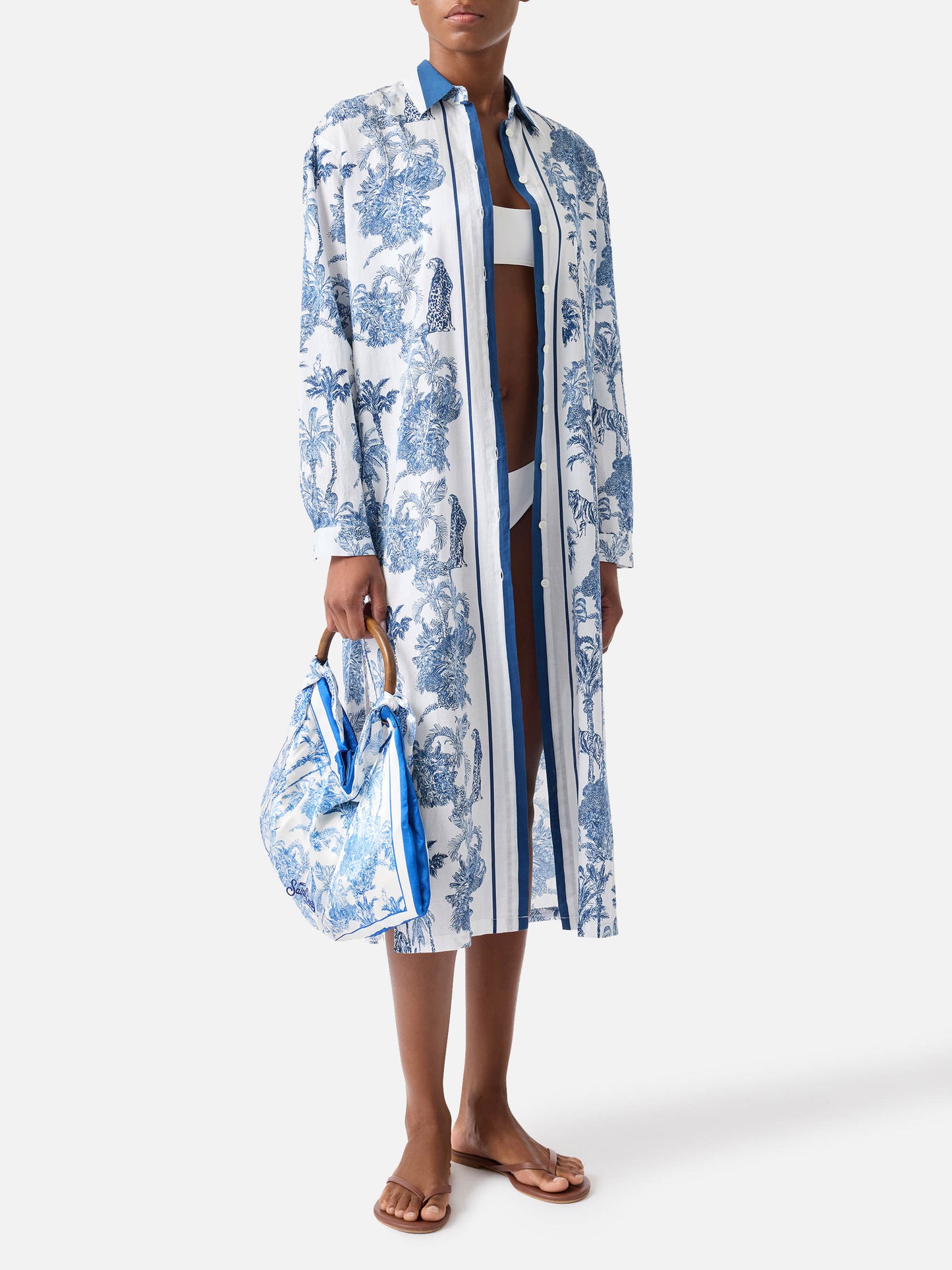 Langes Adeline-Kleid aus Baumwolle mit Toile-de-Jouy-Print 