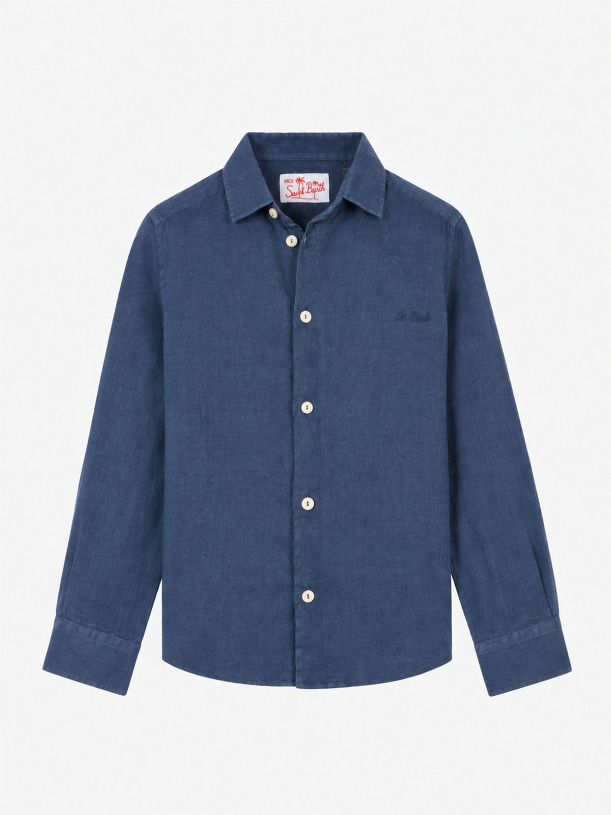 Chemise enfant Agnes en lin bleu marine 