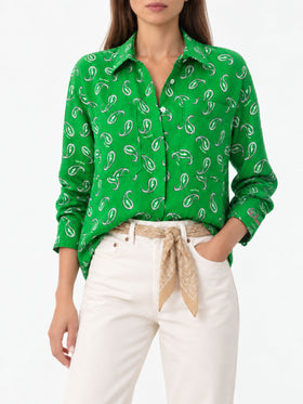 Chemise en lin à motif cachemire vert 