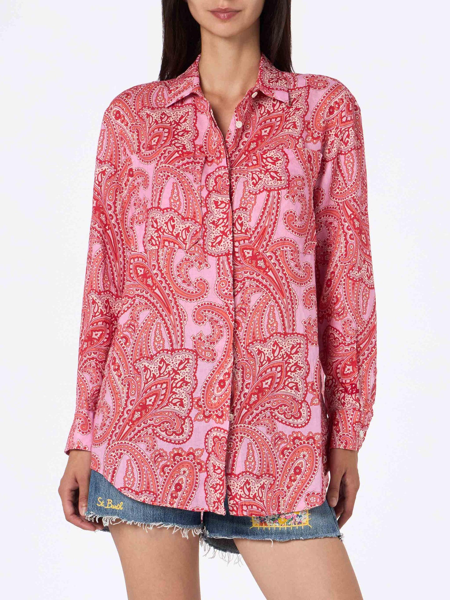 Woman linen shirt Alodie with paisley print and pockets - MC2 Saint Barth