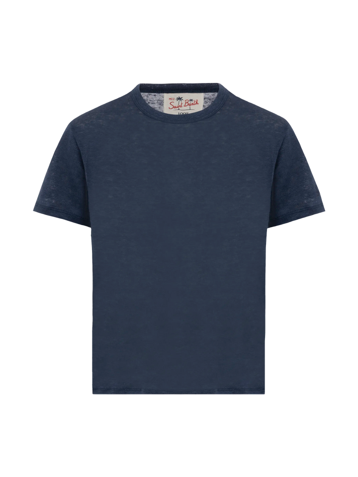 T-shirt Alex in jersey lino bianco blu navy