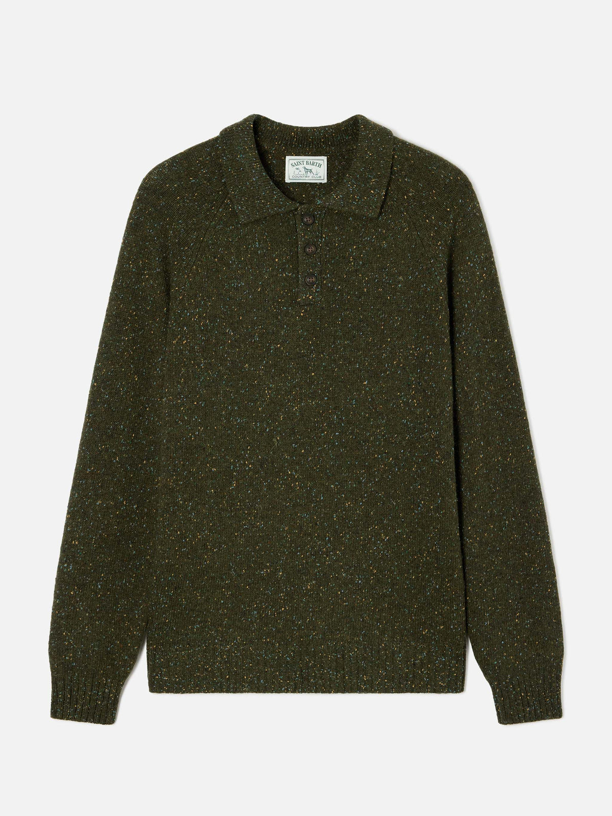 Polo de punto Donegal Alfie en mezcla de lana verde militar 