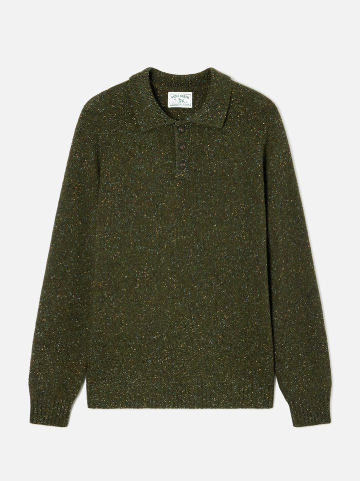 Polo en maille Donegal mélangée laine Alfie vert militaire 