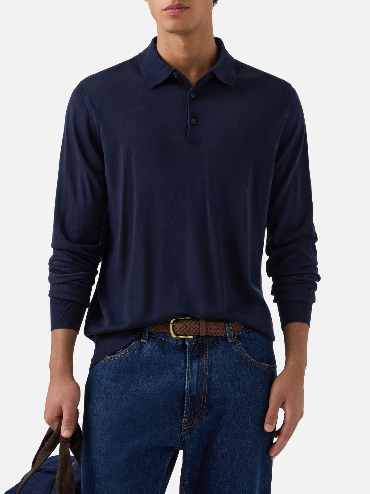 Navy blue Alfie merino wool knit polo