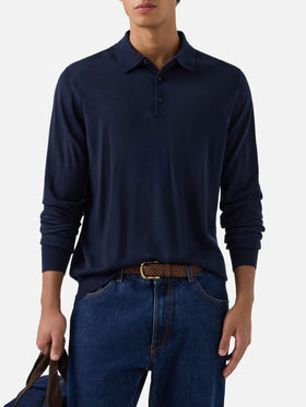 Navy blue Alfie merino wool knit polo