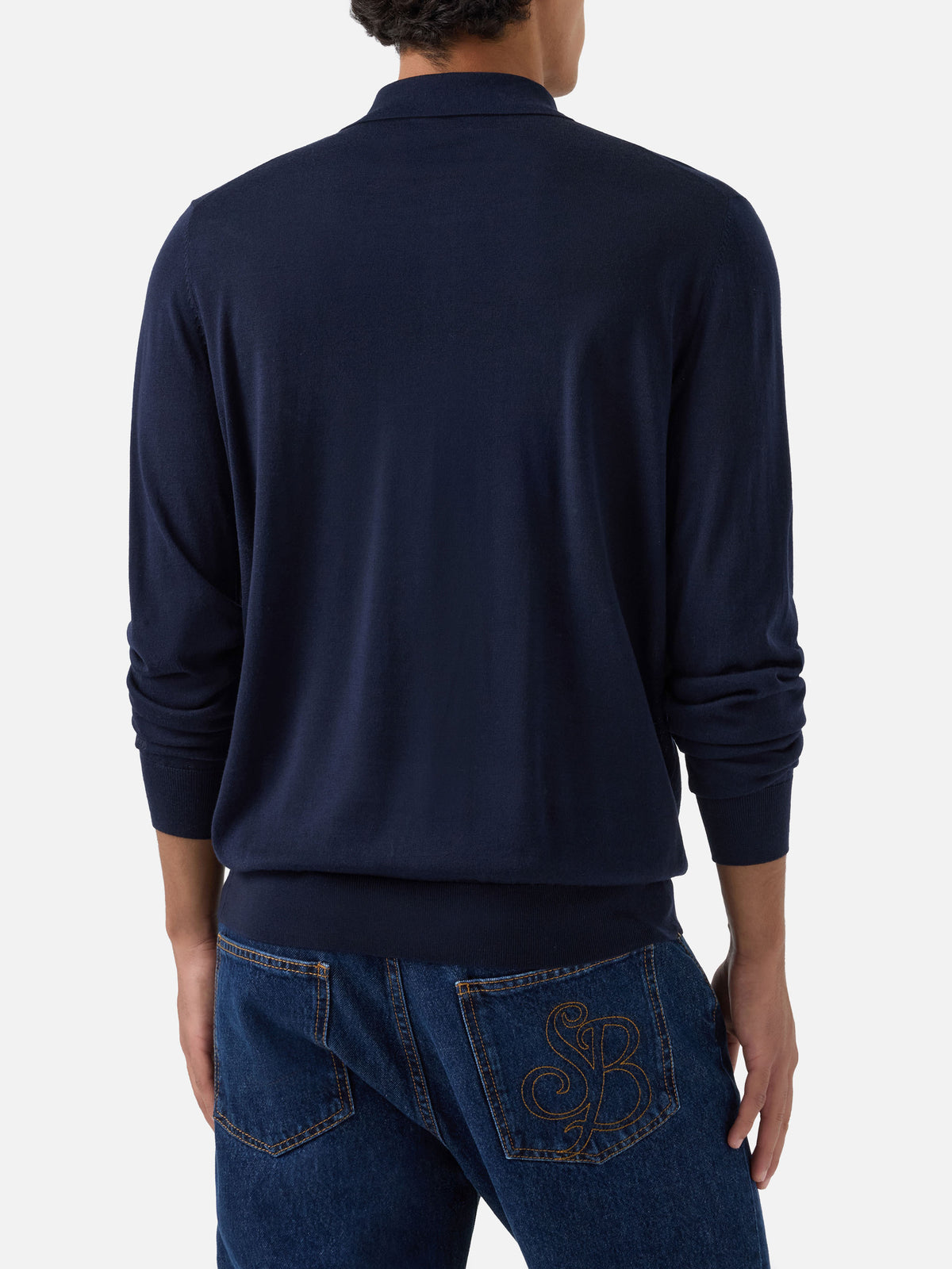 Navy blue Alfie merino wool knit polo