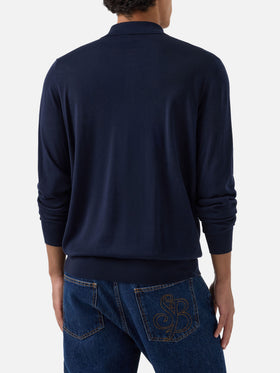 Navy blue Alfie merino wool knit polo