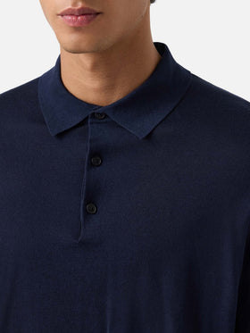 Navy blue Alfie merino wool knit polo